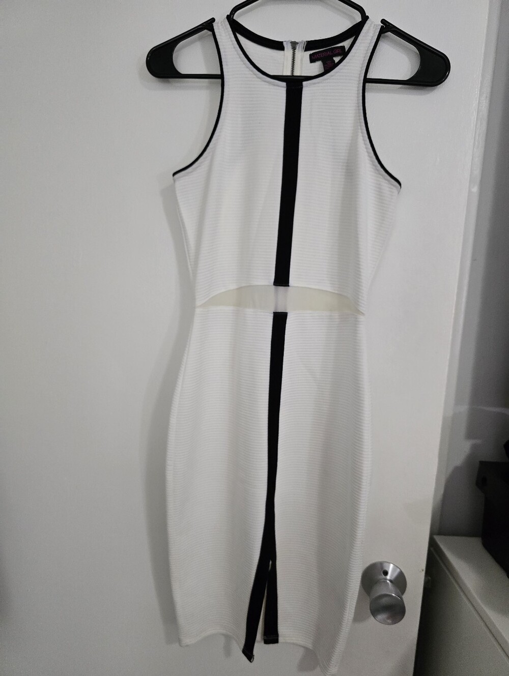 White & Black Contrast Cutout Midi Dress